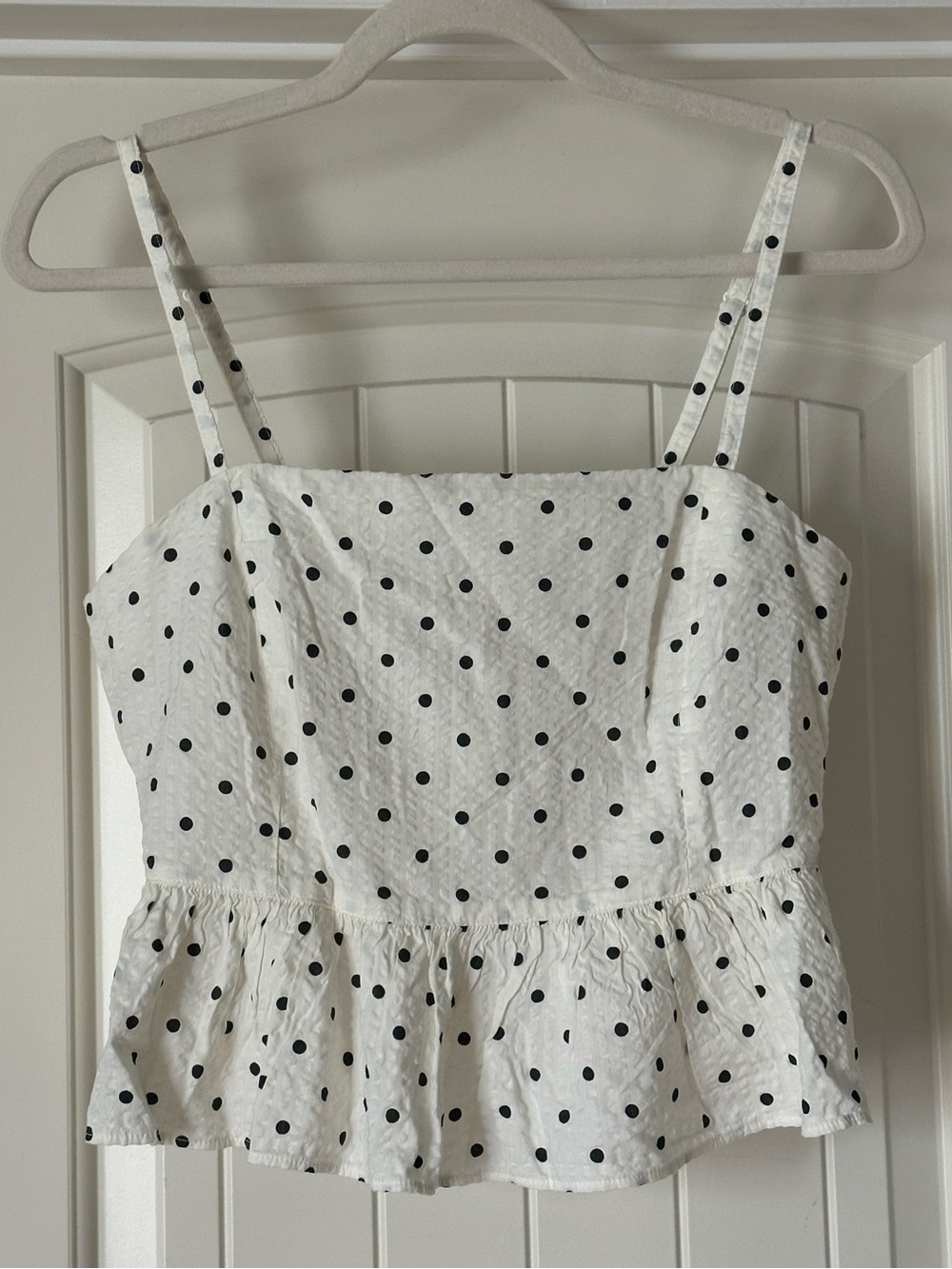 NWT Aerie Polka dot peplum tank M cream, white black